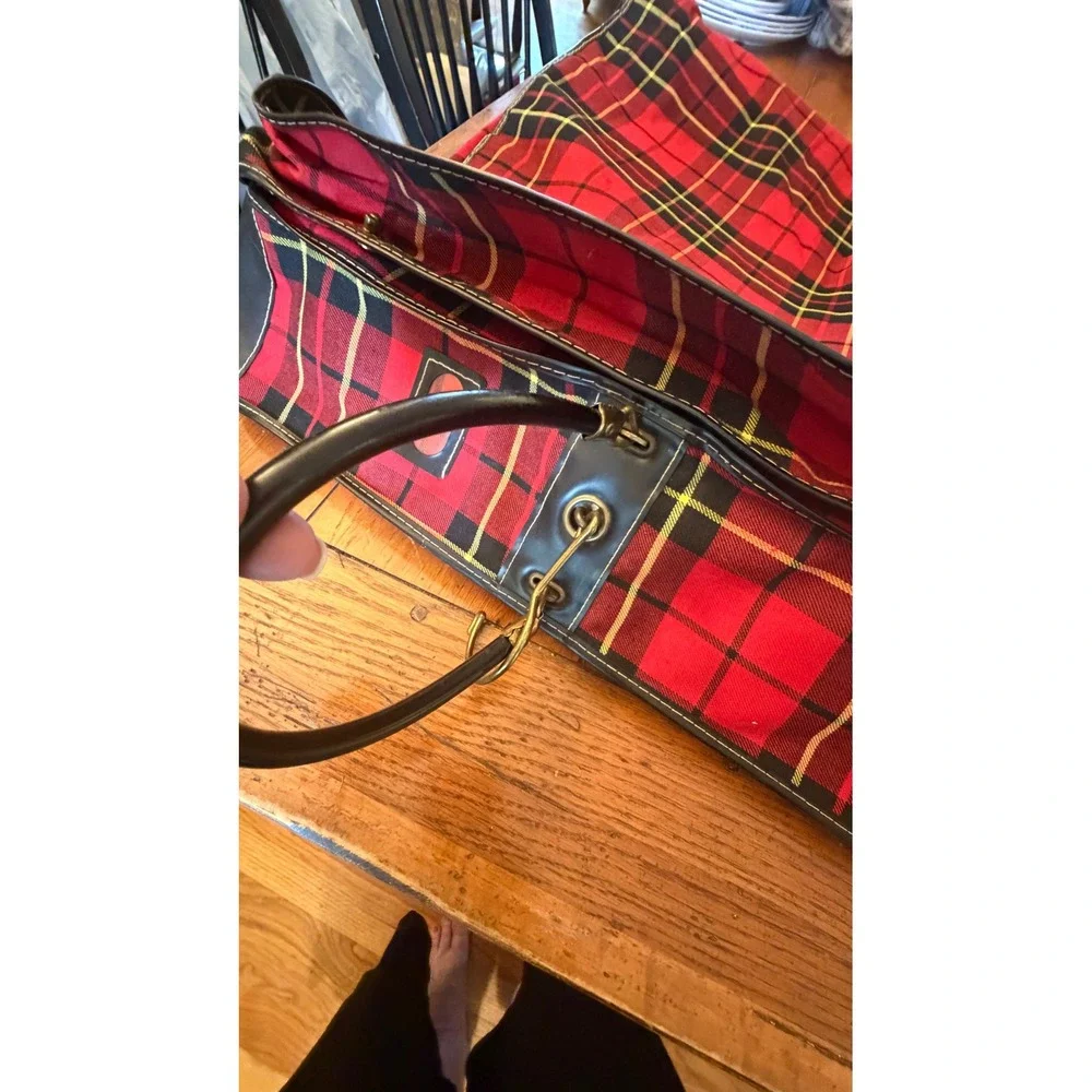 Vintage Hanging Garment Bag Red Tartan Plaid Travel Suit Carrier Luggage